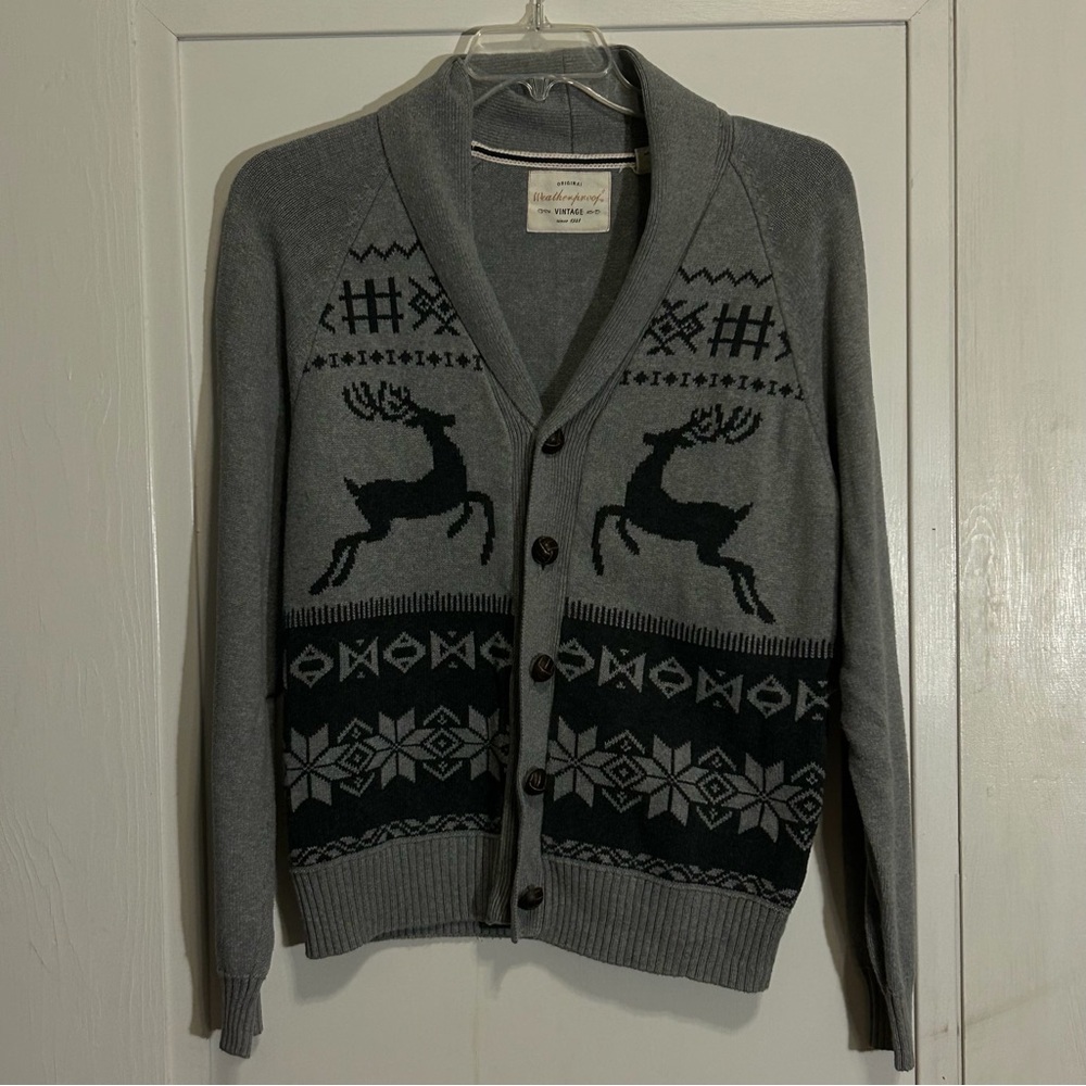 WeatherProof Vintage Reindeer Fair Isle Cardigan Size Medium